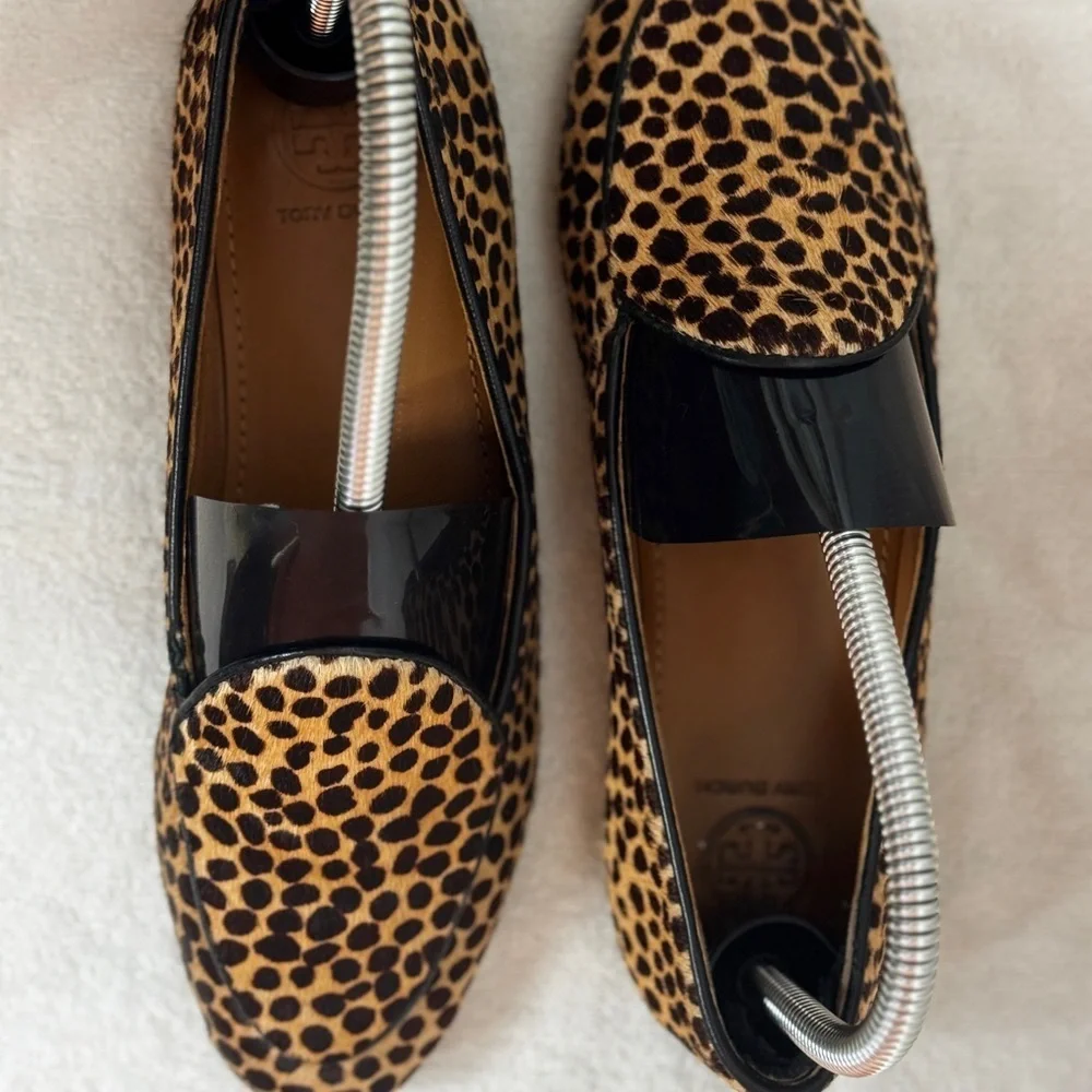 Tory Burch Benton Black Tan Leopard Flats/Loafers Size 6M